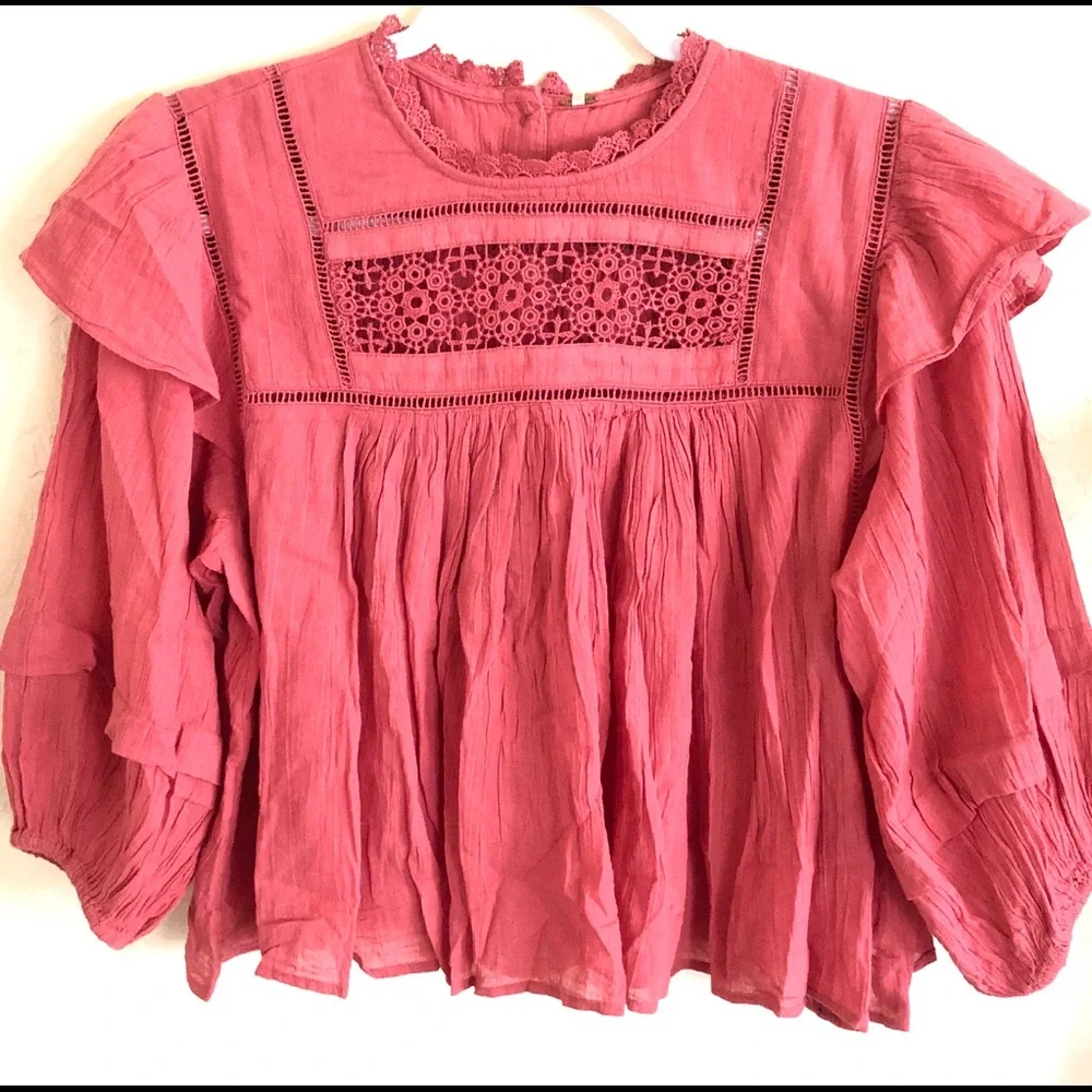 Free People Laura Western Eyelet Lace Flor E Mayo Blouse